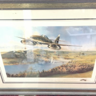 2 xFramed WW2 Aircraft Prints signed By Crew. And 6 unframed (water Damaged)Approximate Size On Largest. 105CM x 81CM.