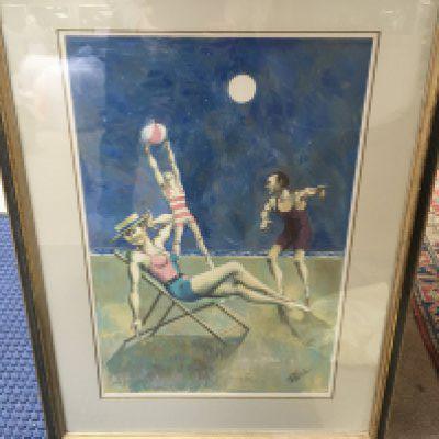A framed W. Brian Hinton (1938-present) watercolour painting depicting a seaside scene . Frame dimensions 57x78cm