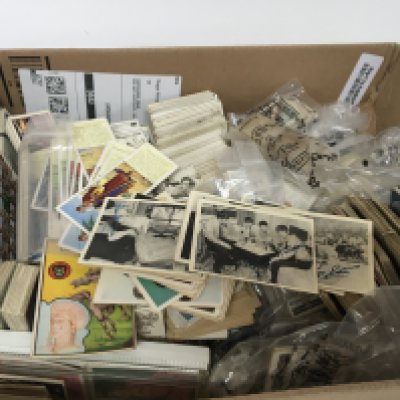 A box containing a good collection of vintage cigarette cards sets and part sets including some interesting 1960s Beatles Cards and soccer team cards