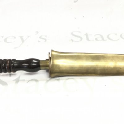 A Siebe Gorman diving knife, with a brass collar, turned handle, stamped makers mark on the blade and a brass sheath. Blade 19cm long. Total knife length approximately 36cm.