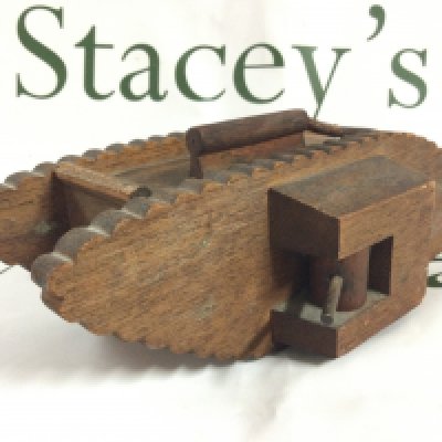 A wooden WW1 trench art Tank money box. Postage category B