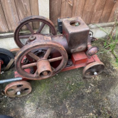 A Horizontal Twin Flywheel Diesel engine on Trolley SOLD IN SITU we have a dedicated viewing day on Saturday 12th April between 10am - 2pm via appointment, please contact the office for additional address information.