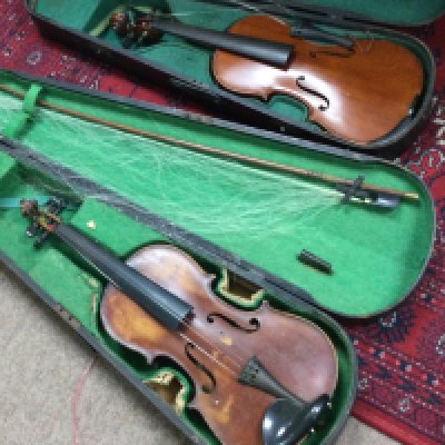 Two cased Maidstone violins 3/4 size 55cm long approximately. Postage category C NO RESERVE