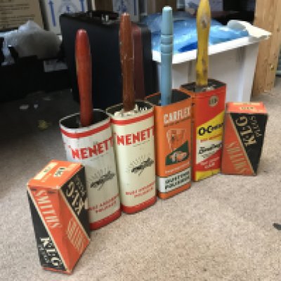 Four vintage car polishing brushes including Nenette, O cedar etc and two boxes of KLG plugs. Postage category B