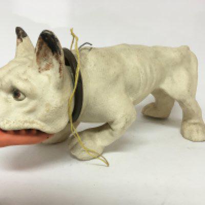 A Novelty model of a British bull dog with pull cord barking jaw. Length 44cm
