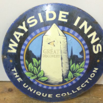 A vintage Wayside Inns, the unique collection enamel sign 46cm wide 45cm tall. This lot cannot be posted