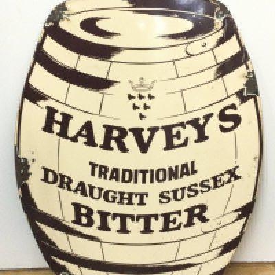 A vintage Harveys Traditional Draught Sussex Bitter enamel advertising sign , 47cm wide 62cm tall