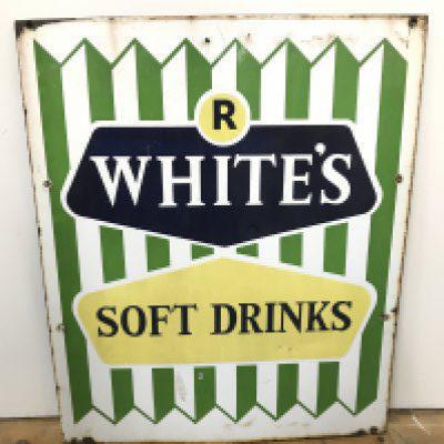 A vintage R Whites Soft Drinks enamel advertising sign 52cm wide 64cm tall