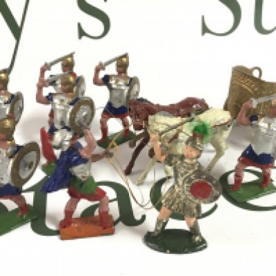 A Collection of vintage Britains Farm animal figures and J Hill and Co lead figures including soldiers and horses , postage category B