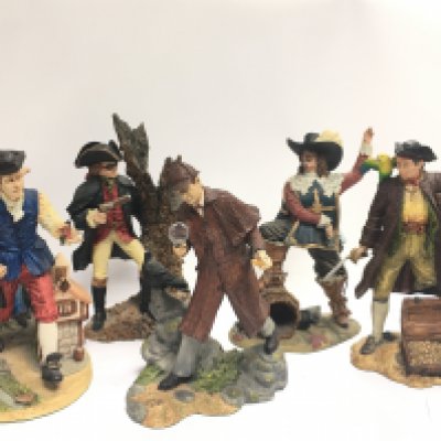 A collection of Royal Doulton composite resin figures including Long John Silver, Sherlock Holmes etc