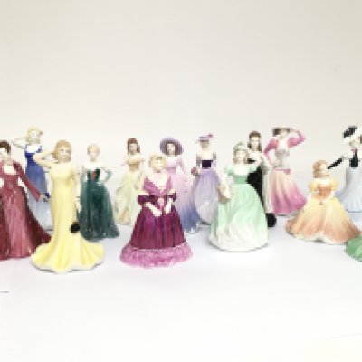 A Collection of small Coalport porcelain lady figures including Cinderellas hall 1996, Especially for you, Prudence, Jackie etc. this lot cannot be posted