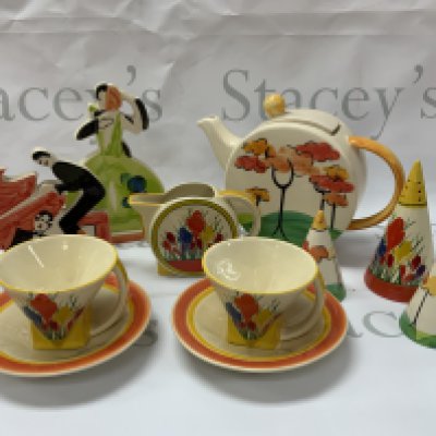 A Collection of Reproduction Clarice Cliff pottery to include Moorland and Past Times cermaics.