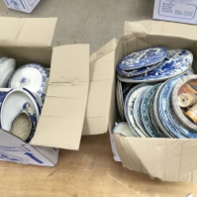 Two boxes of assorted ceramics including Masons