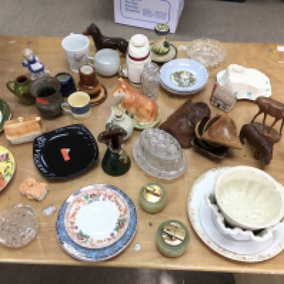 A collection of ceramics and other oddments including desktop lights