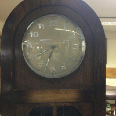 A oak three train longcase clock the circular dial with Arabic numerals. NO RESERVE