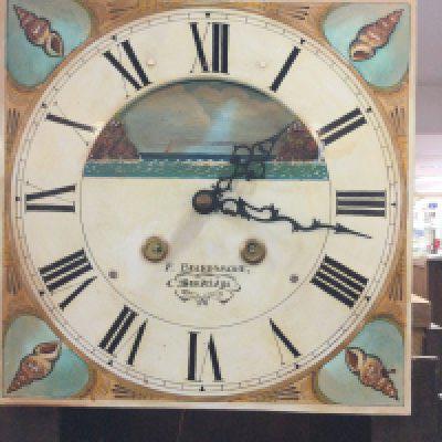 A oak long case clock the painted dial with Roman numerals maker P Beardsmore Sandridge. NO RESERVE