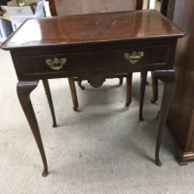 A Pair George III 18th century style Mahogany side table with a raised moulded edge above candle slides and single drawer on cabriol legs.