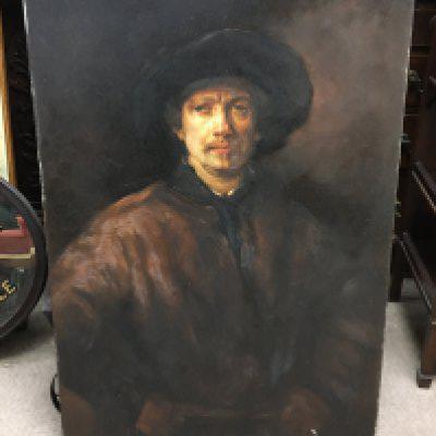 An unframed oil on canvas, Rembrant self portrait dimensions 61x91cm. This lot cannot be posted