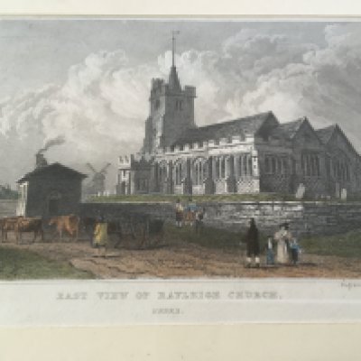 Two framed prints Hadleigh castle and view of Rayleigh church.