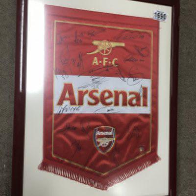 Arsenal 2007 - 2008 Signed Framed Football Pennant: 20 autographs to include Toure and Adebayor. Donated by Arsenal with letter for a charity.