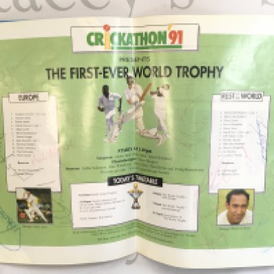 A Collection of cricket signatures, from a charity match between Europe and the rest of the world in September 1991, at Wembley stadium. Postage category B