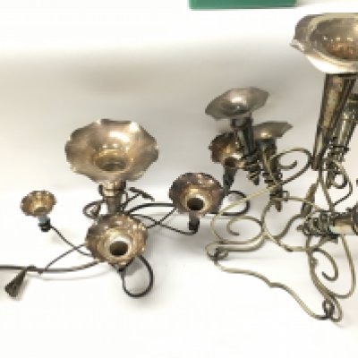 Silver plated table epergnes, one being a Mappin and Webb example. 24 and 44cm tall. Postage category C. NO RESERVE