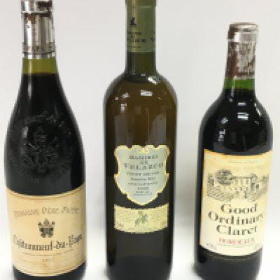 A collection of wines including Domaine Pere-Papite Chateauneuf Du Pape, Ramirez De Velazco Pinot Grigio and Good Ordinary Claret Boredeaux. This lot cannot be posted