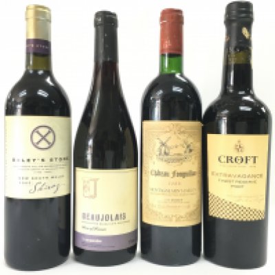 Wines including Oxley Stone 2005, Beaujolais, Chateau Fonguillon 2003 Montagne Saint Emilion and Croft Extravagance Reserve port. This lot cannot be posted