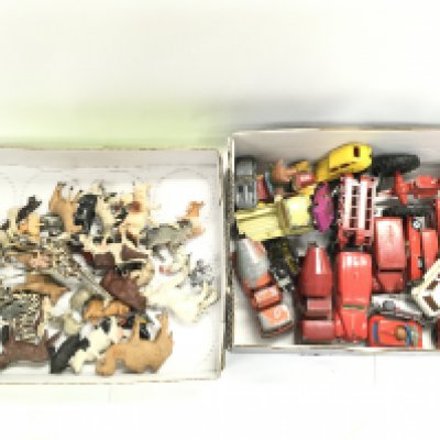 Die cast toy cars including Matchbox, Corgi and lead animals. This lot cannot be posted