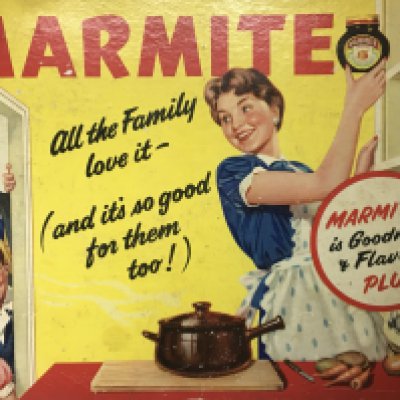 A Vintage early 1950 Marmite shop promotion Sign. 74x52cm