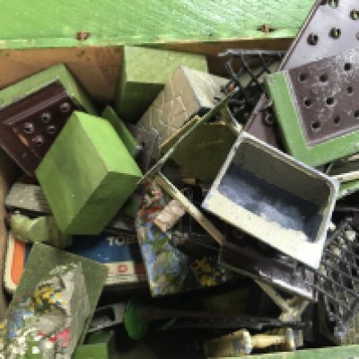 A box of Playworn vintage British farm figures and animals etc