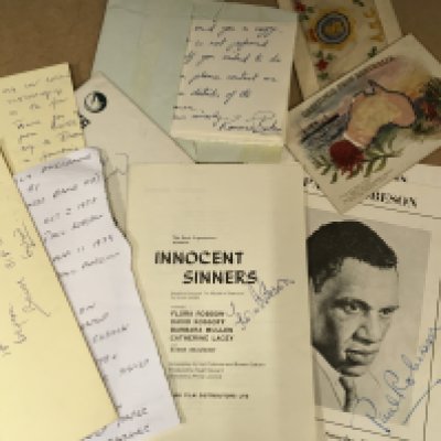 Two WW2 postcards and a collection of various autographs including Ronnie Barker