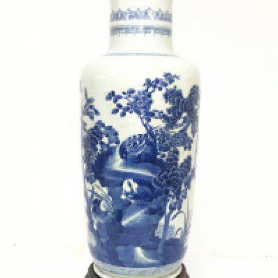 A 19th century Chinese blue and white vase with pheasant and cherry blossom tree decoration. 47.5cm tall. No obvious large damage or restoration This lot cannot be posted