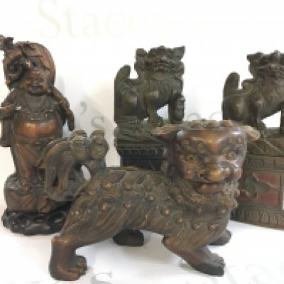 A Collection of 19th & 20th century Chinese wooden carved Fu dog ornaments and a Buddha. Postage category C