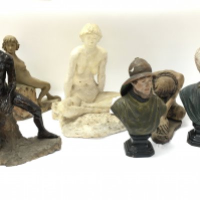 A collection of studio pottery figures including nude ladies and busts. This lot cannot be posted. NO RESERVE