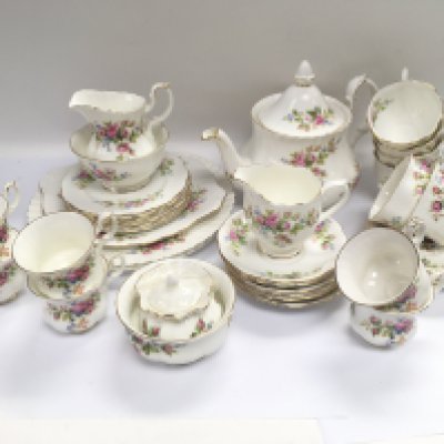 A Riyal Albert Moss Rose tea service, both first and second quality. Shipping category D.