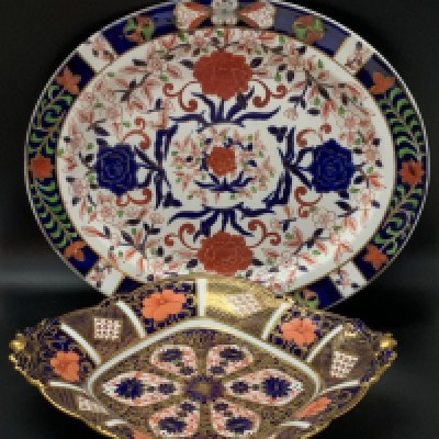 An Early Crown Derby platter 29.5cm x 25cm together within a later Royal crown derby dish. (D) NO RESERVE