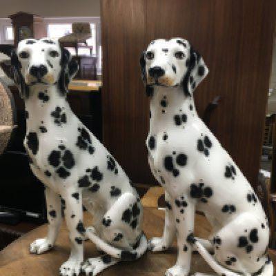A pair of Spanish Dalmatian ceramic figures. Approximately 71cm tall. This lot cannot be posted