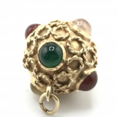A 9 carat gold gem set ball charm , 5.6g. Postage category A