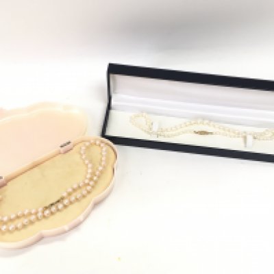 Cultured pearl necklaceS one with a 14ct gold clasp and one with a 9ct clasp. Postage category a