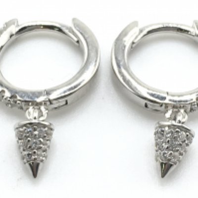 A pair of silver hoops set with cubic zirconia. 2.4g Postage category a