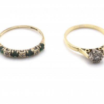 Two 9ct gold rings set with various stones. 3.6g total.