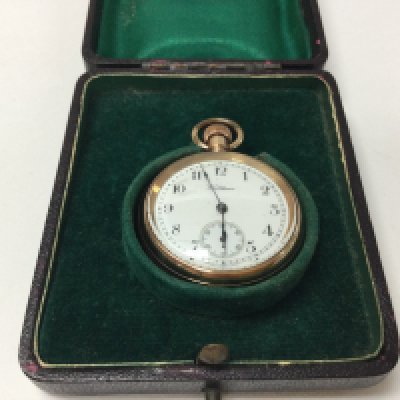 A Boxed gold plated Small Waltham pocket watch ,seen working.