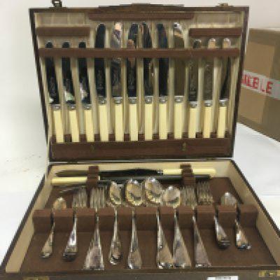 A canteen of Sheffield plated EPNS cutlery complete in a fitted case.