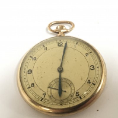 A 9carat gold cased button wind open faced pocket watch the reverse with a personal inscription not seen working.
