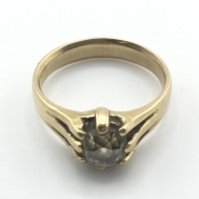 An high karat unmarked gold gents ring set with old cut diamond. Size P and 5.4g
