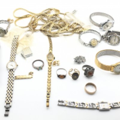 A collection of costume jewellery and watches. Postage B