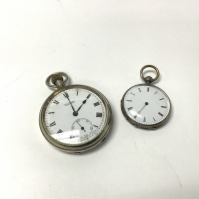 Two pockets watches, one silver.