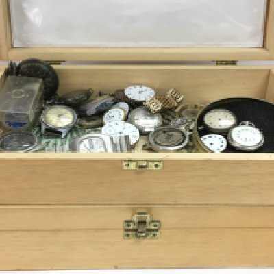 A collection of pocket watch faces parts, watches, clock keys etc. Some silver cased pocket watch examples. This lot cannot be posted