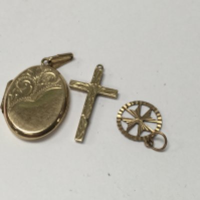 Three pairs of earrings and three pendants including gold .